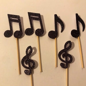 Music Note Cupcake Toppers: Glitter Party Decorations (Set of 12)