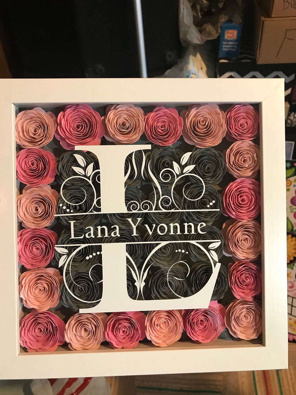 Flower baby girl shadowbox Personalized baby wall art New Etsy