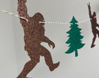 Bigfoot Party Garland: Rock and Roll Sasquatch, Pine Tree Decor