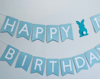 First Birthday Banner, Blue Bunny Birthday Banner, Bunny Themed Birthday, Baby  Bunny Decoration, Rabbit, Spring Birthday, Easter  Birthday