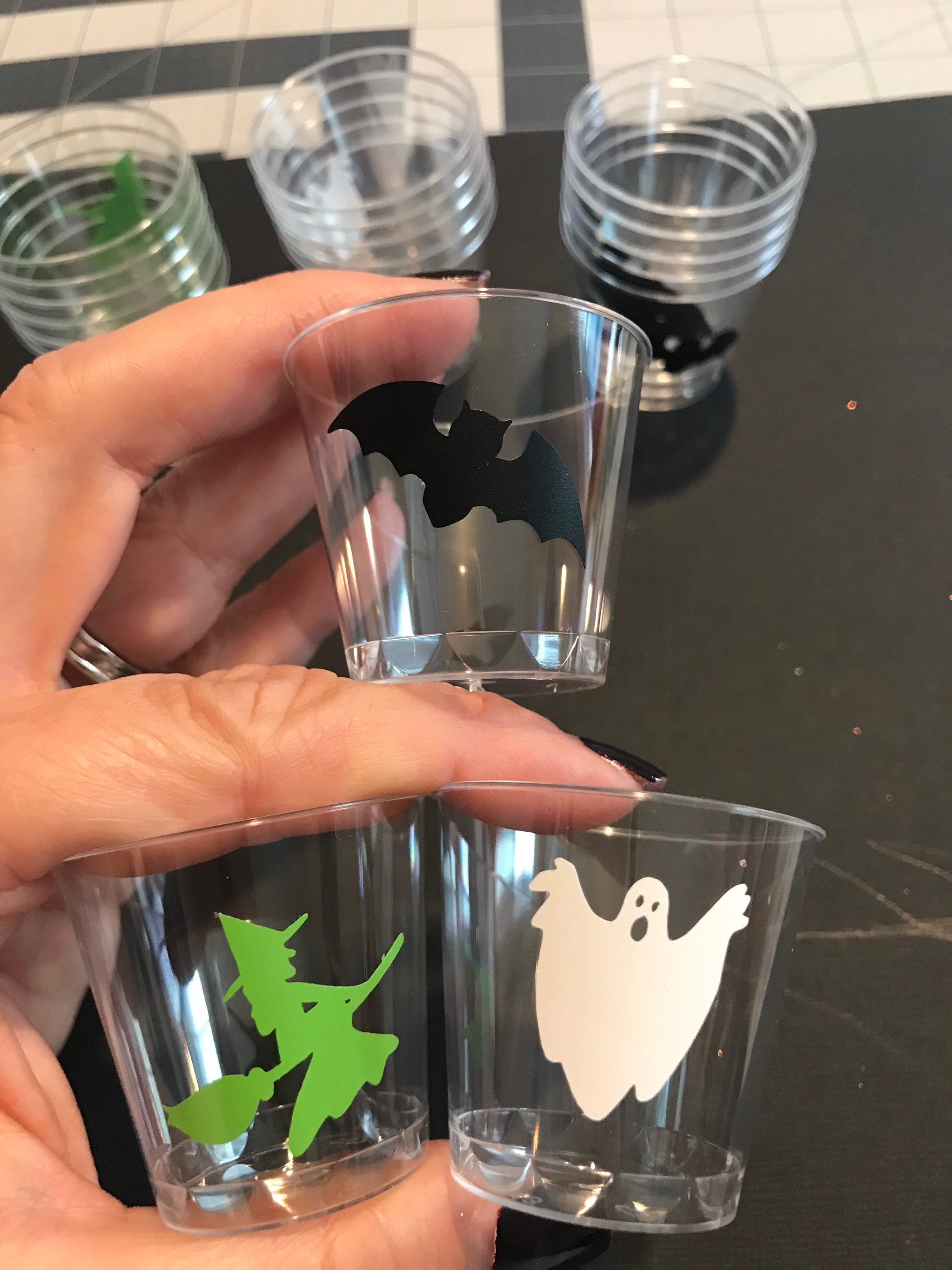 Halloween Shot Glasses Witch Bat Ghost Plastic Drink Cups Etsy