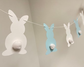 First Birthday Garland, Blue Bunny Birthday Garland, Bunny Themed Birthday, Easter Decorations, Rabbit Decor