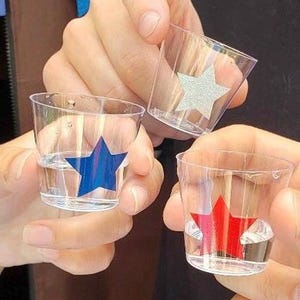 Shot Glasses, plastic, Fourth of July, Red White and Blue Party Decorations, America, Patriotic Decor, Independence Day, Stars and Stripes