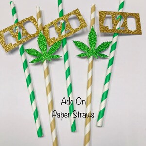 420 Party Bundle, Green Glitter Leaf Garland, Confetti, Shot Glasses Bundle & Straws