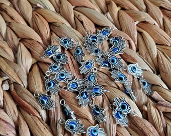 Jewish Hamsa Hand DIY Jewelry Making Supply. Silver Charms Large Hand Charm Flower Charms Large Hamsa Hand Pendant Charms 4 pc