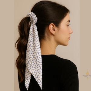 Evil Eye Silk Scarf Scrunchie – Hamsa Hand Satin Hair Tie, Gift for Her