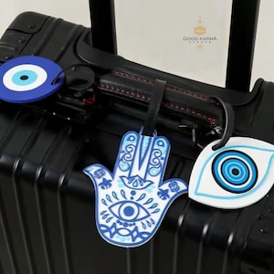Étiquette de bagage en silicone pour mauvais œil, ID de sac d'école avec valise à main Hamsa, étiquette de voyage inscriptible