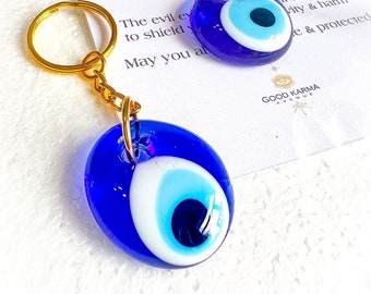 Glass Evil Eye Keychain |  Turkish Evil Eye Accessory | Greek Mati Keyring | Protective Amulet | Evil Eye Keychain and Bag Charm