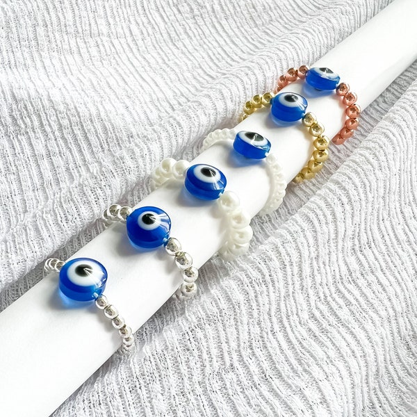 One Size Evil Eye Ring Evil Eye Protection Ring Elastic Ring Pearls Ring