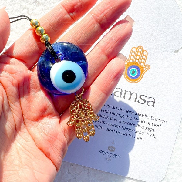 Hamsa Evil Eye Car Charms Protection Amulet Evil Eye Amulet Hamsa Hand Car Accessory Evil Eye Rear view Mirror Hanging For Car