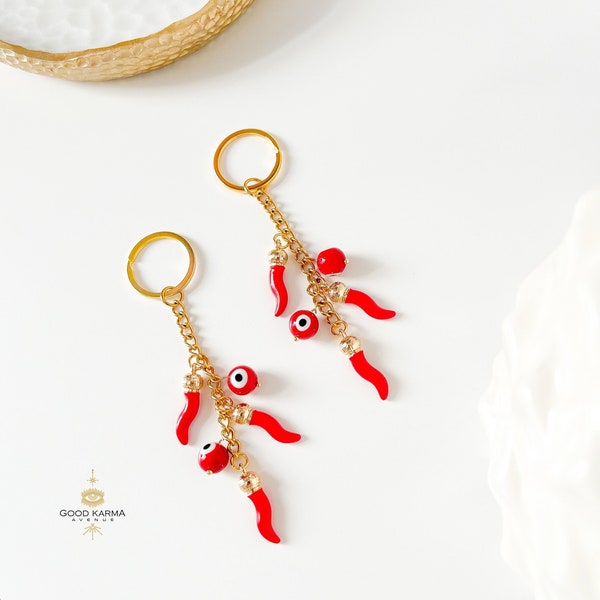 Cornicello Keychain Italian Horn Keyring Protective Amulet Evil Eye Keychain and Bag Charm