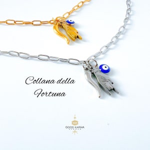 Italian Lucky Charm Necklace, Mano Cornuto, Cornicello & Evil Eye, Italian Lucky Charm Necklace, Cornicello Necklace, Italian Jewelry