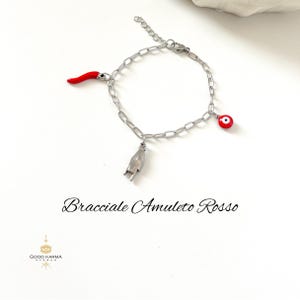 Red Amulet Bracelet, Italian Lucky Charm Bracelet, Italian Horn Bracelet, Italian Protection Jewelry, Cornicello Mano Cornuto Charms