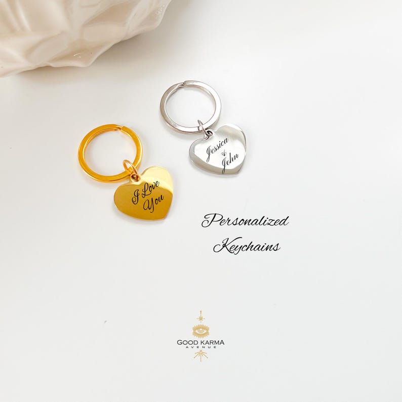 Personalized Heart Keychain | Custom Engraved Gold or Silver Stainless ...