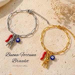 Italian Good Luck Bracelet Cornicello Mano Cornuto Evil Eye Charm Bracelet