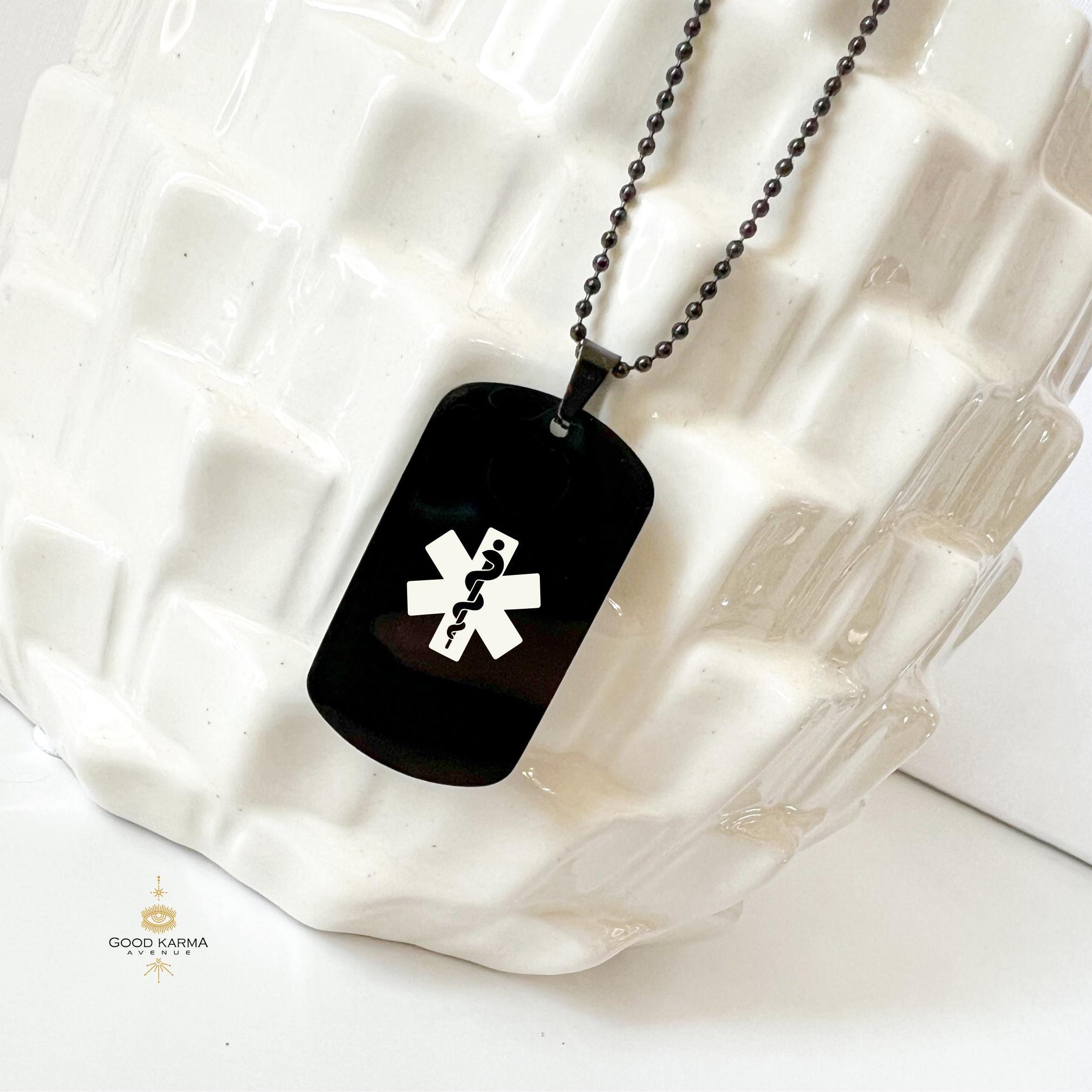 Men Personalized Medical Alert Necklace, Custom Emergency Alert Dog Tag ...