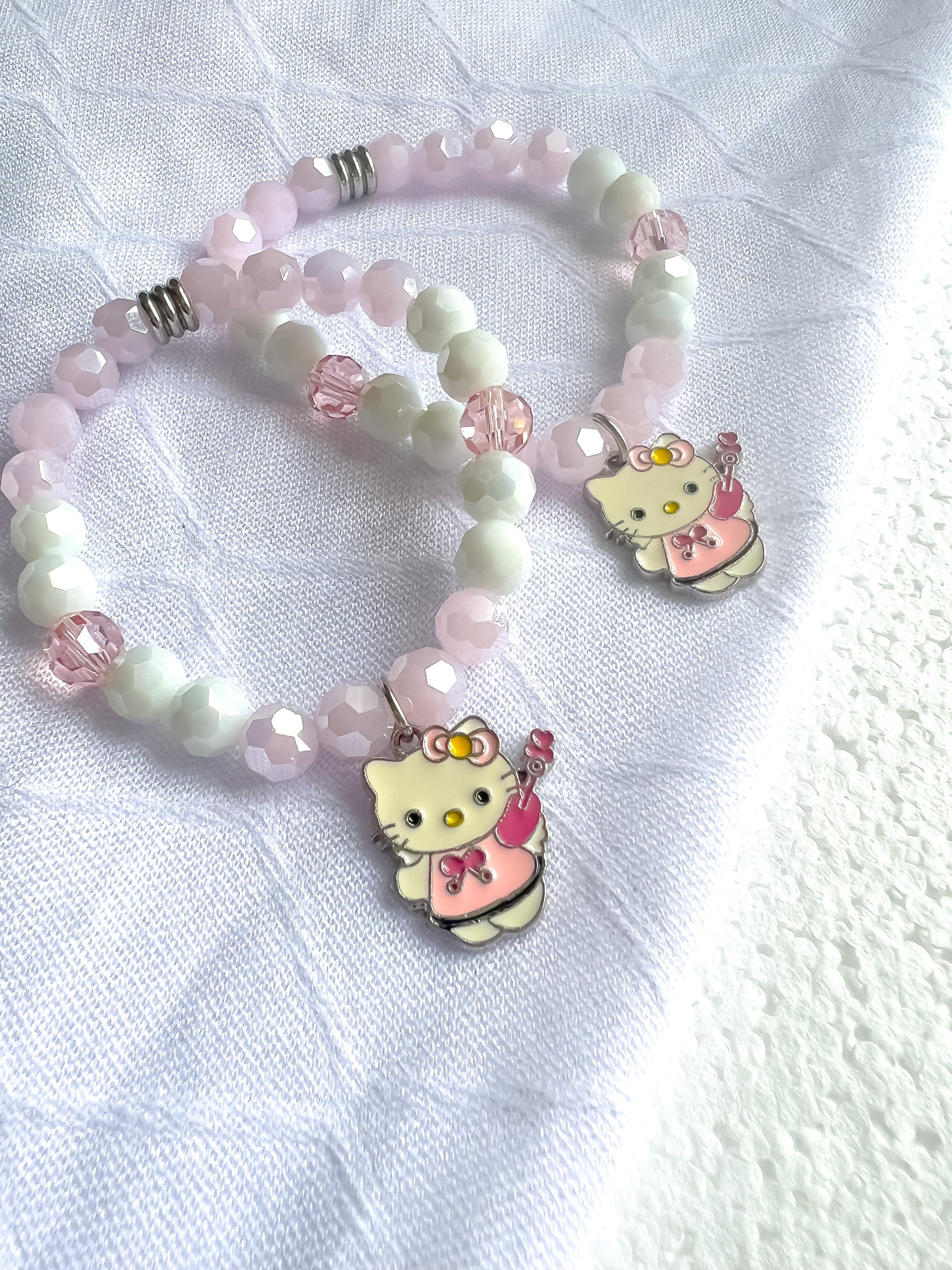Pink HELLO KITTY Crystal Beaded Bracelet Sanrio Charm Quirky Fun Jewellery  Cute