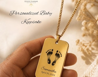 Anpassat halsband för babyhandavtryck eller fotavtryck, rostfritt stål, hundbricka, present till ny pappa, minnessak för ny pappa