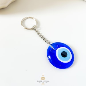Glass Evil Eye Keychain and Bag Accessory, Greek Mati Keyring Protective Amulet, Evil Eye Accessory, Silver Keyring