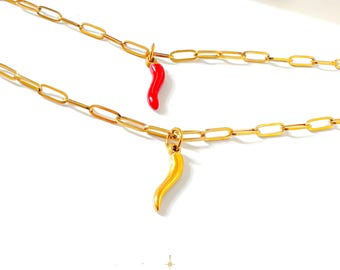 Tobillera Cornicello dorada, tobillera de cuerno italiano, joyería de protección contra el mal de ojo, tobillera de cadena de clip de papel de acero inoxidable, regalo de buena suerte