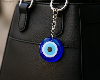 Portachiavi e accessorio per borsa con occhio di Allah in vetro, portachiavi Mati greco amuleto protettivo, accessorio occhio di Allah, portachiavi in argento