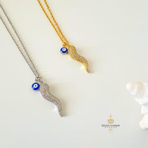 Italian Horn Evil Eye Necklace, Cornicello Necklace for Good Luck and Protection, Malocchio Pendant Italian Good Luck Charm, Gift for Her