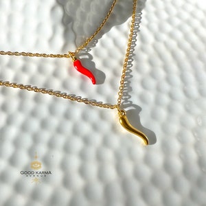 Italian Horn Necklace, Cornicello Necklace for Good Luck and Protection, Malocchio Pendant, Gold Cornicello, Lucky Horn Pendant Necklace