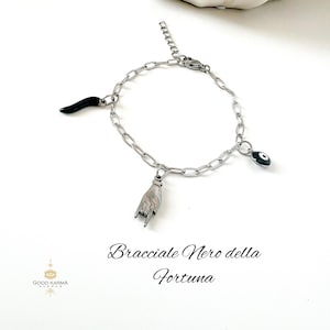 Bracelet Cadeau Homme Femme Avec Corne, Amulette Porte-bonheur En Tissu Argent 925 émaillé Rouge Original Fabriqué En Naples