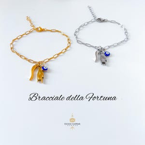 Italian Lucky Charm Bracelet, Italian Horn Bracelet, Italian Protection Jewelry, Cornicello Mano Cornuto Charms, Evil Eye Bracelet