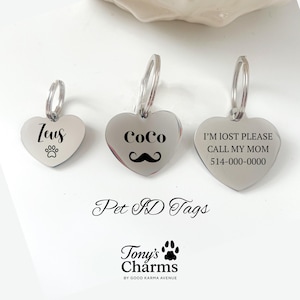 Personalized Heart Pet ID Tag: Engraved Stainless Steel Dog Cat Collar Charm