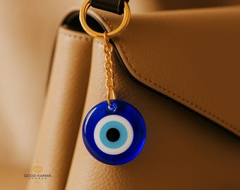 Portachiavi in vetro contro il malocchio e accessorio per borsa, portachiavi greco Mati, amuleto protettivo, accessorio contro il malocchio, portachiavi in oro