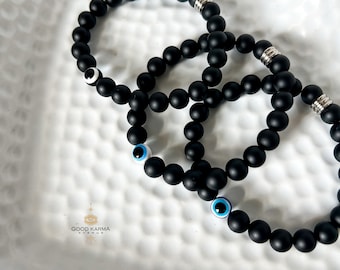 Black Onyx Evil Eye Men Bracelet, Turkish Evil Eye Bracelet, Greek Mati Protection Bracelet, Anxiety Relief Bracelet, Gift for Him