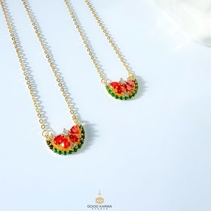 Watermelon Necklace, Dainty Fruit Necklace, Minimal Necklace, Watermelon Slice Necklace, Gift for Her