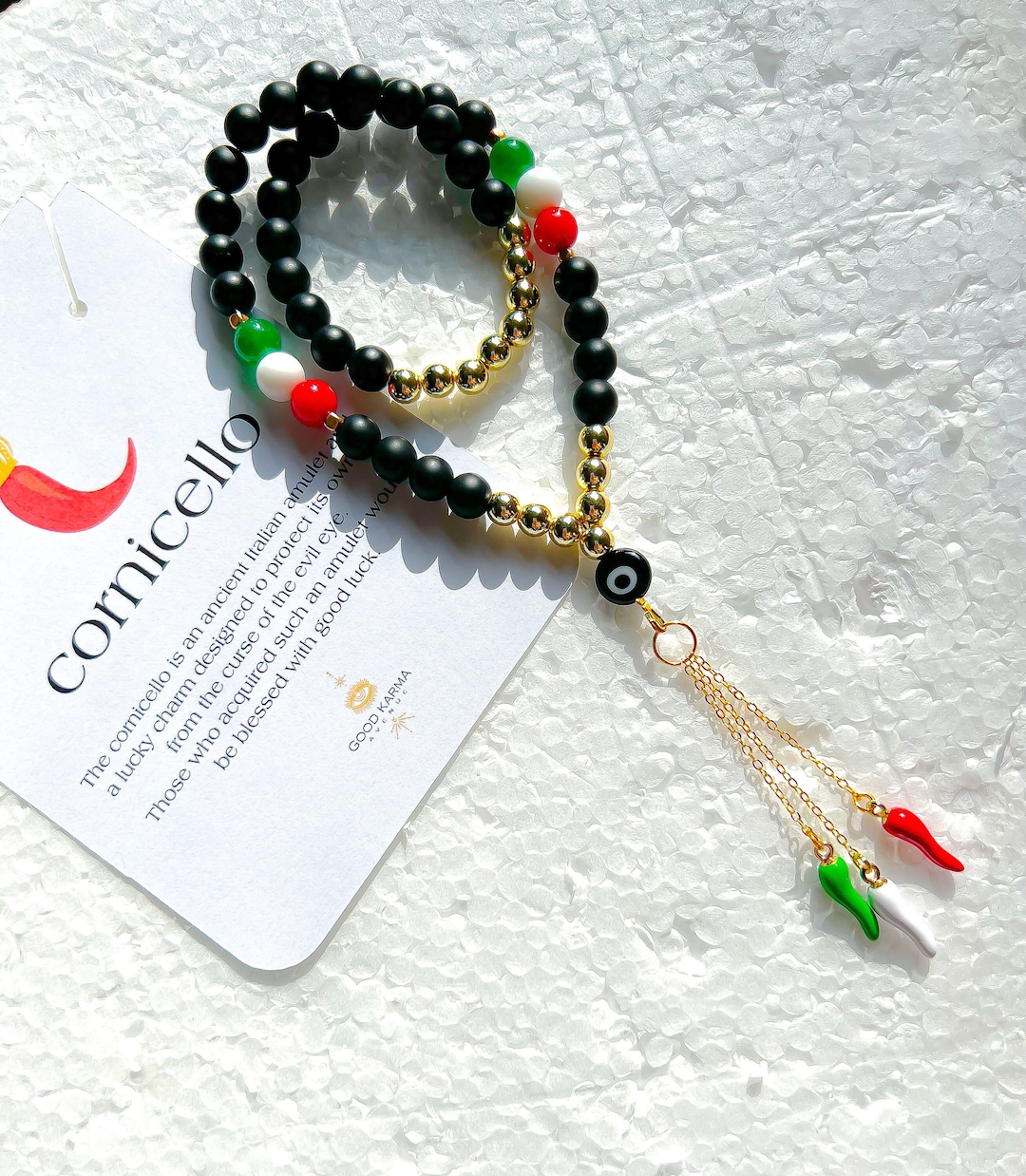 Italian Flag Cornicello Charm for Car Mirror, Italian Horn Car Hanging