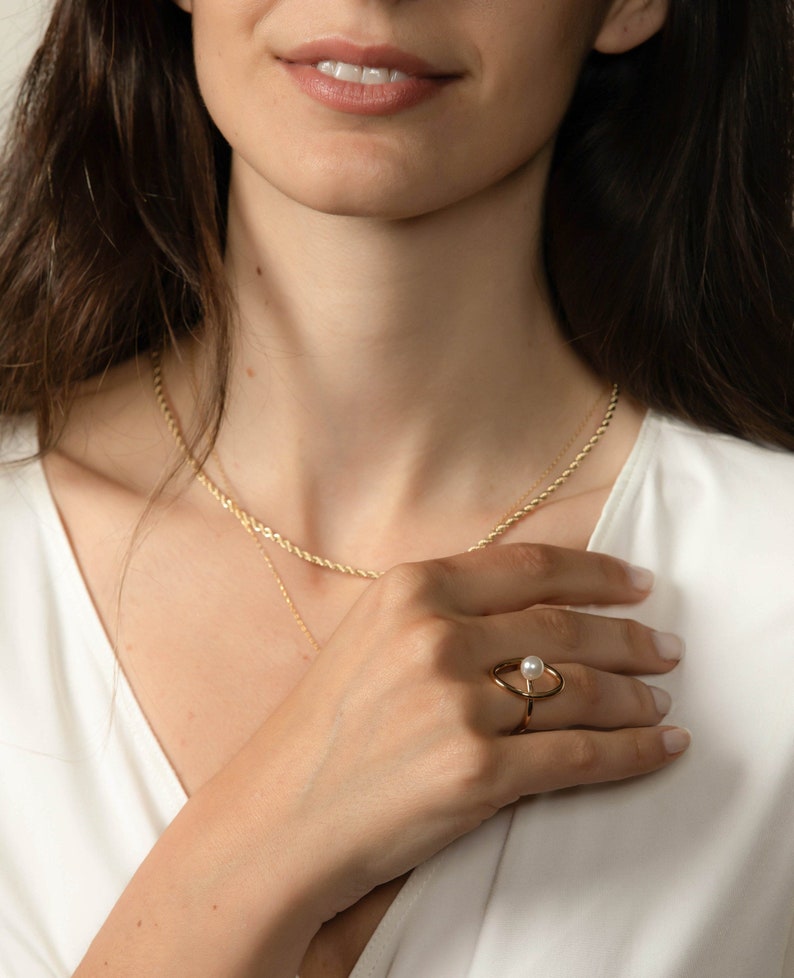 Open Circle Pearl Ring Open pearl statement ring. Large Pearl ring Statement Open Oval Pearl Ring Gold