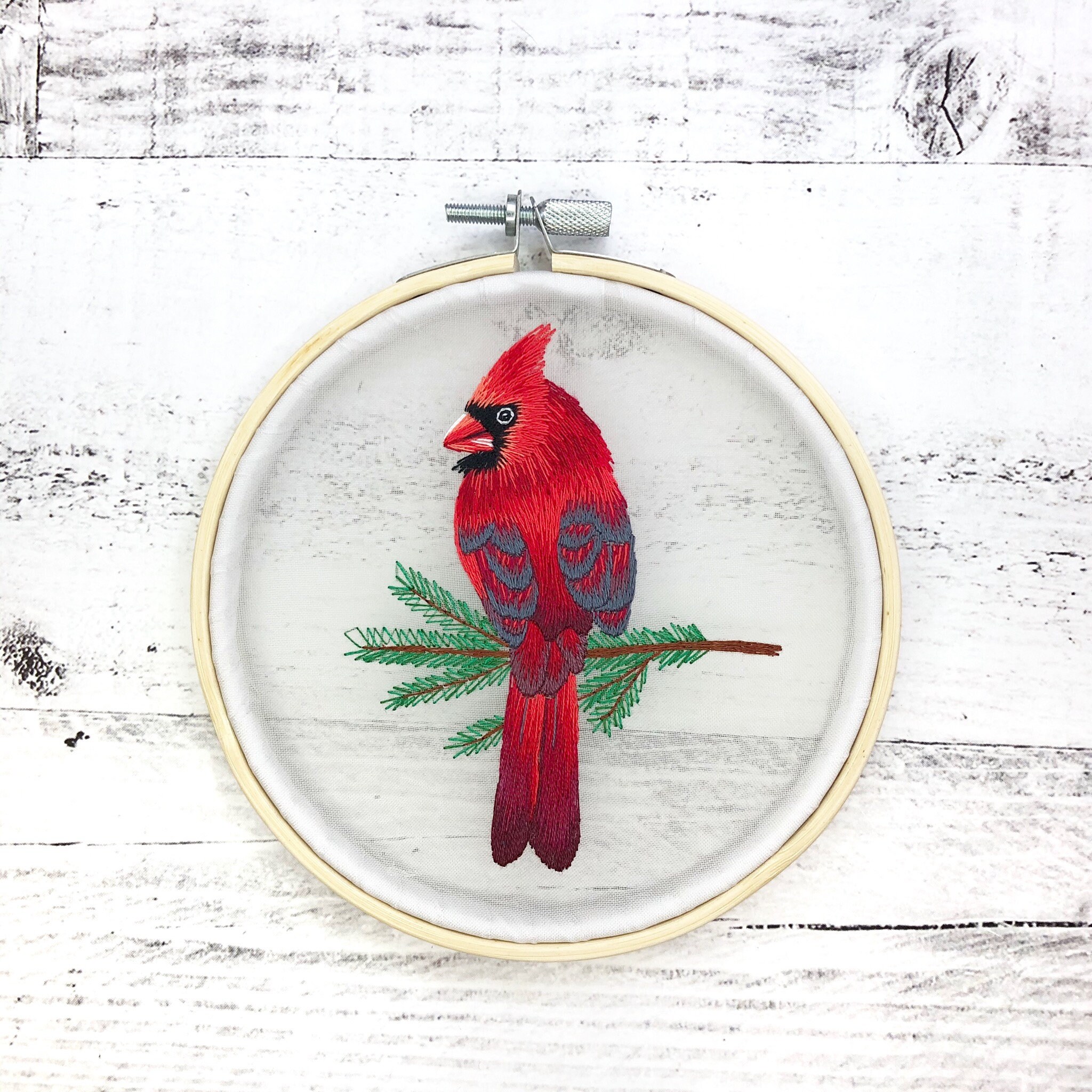 Digital hand embroidery red cardinal bird PDF pattern for Etsy