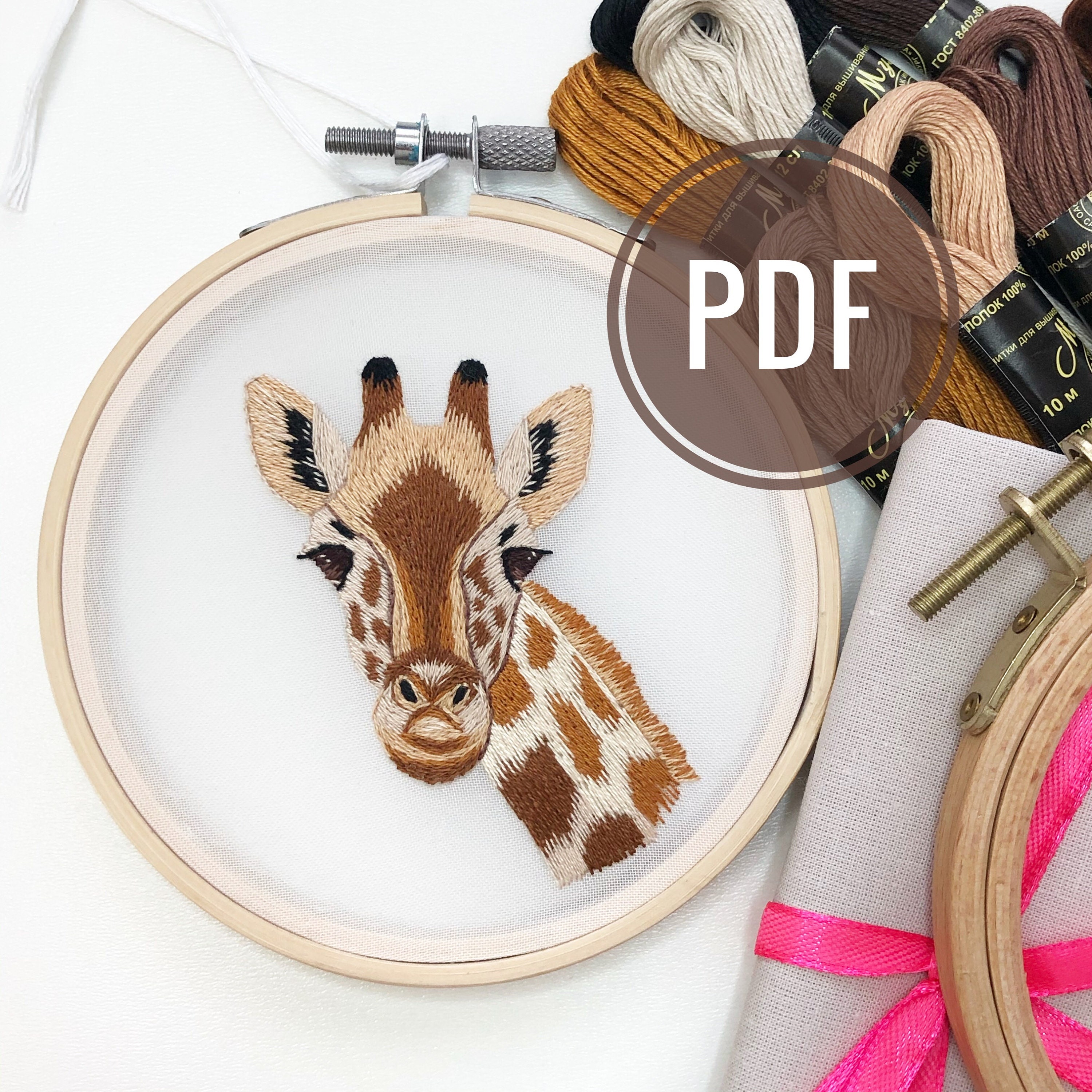 Digital hand embroidery giraffe pattern Instant download Etsy