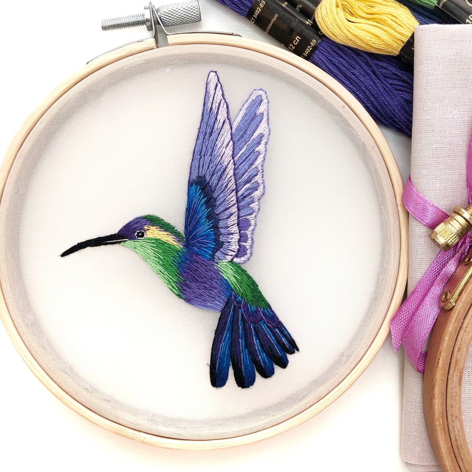 Digital hand embroidery hummingbird PDF pattern for beginner Etsy