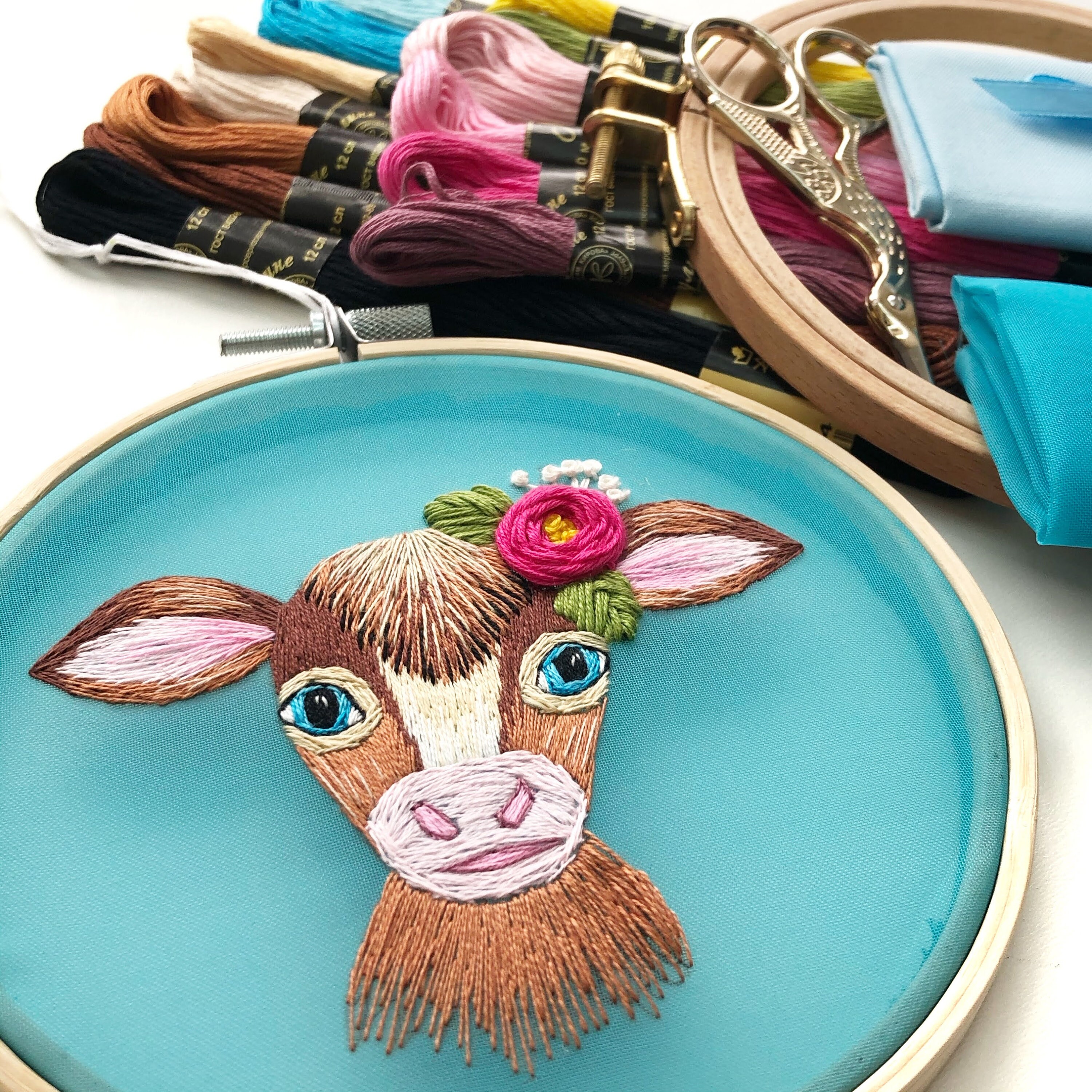 Digital hand embroidery baby cow sybju instant download  etsy