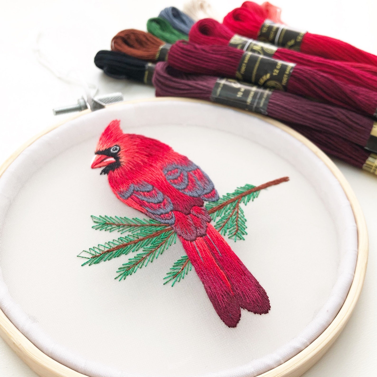 Digital hand embroidery red cardinal bird PDF pattern for Etsy