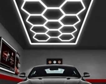 HEXAGONAL LED Garage Lights Honeycomb Detailing Showroom Office HEX 6500 Lumens 14 grids