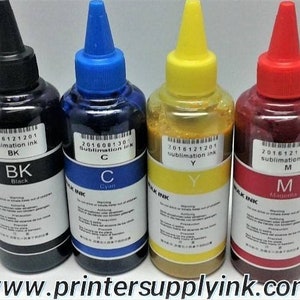 May include: Four bottles of sublimation ink, one each of black, cyan, yellow, and magenta. The bottles are labeled with the color and the date 2016121201.