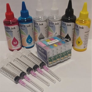 DTF ink Direct to Film x 6 x 100ml + empty cartridge refillable for Epson artisan 1430 T0791 79 T079