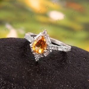 Natural Citrine Ring-925 Sterling Silver Ring-Citrine Pear Cut Ring-Citrine Engagement Ring-November Birthstone Ring-Gift To Her