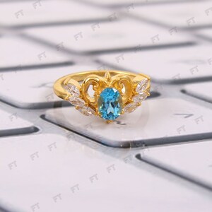 Schweizer Blautopas Ring-Oval Cut Ring-Swiss Blautopas Königin Ring-Swiss Schmuck-Gelbgold überzogene Ring-Hochzeit Ring-Geschenk für Sie