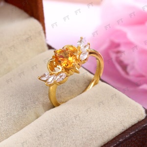 Natural Citrine Unique Ring-Queen Oval Cut Ring-Citrine Yellow Gold Plated Ring-Citrine Wedding Ring-November Birthstone Ring-Gift To Her