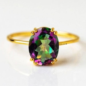 Bio color Mystic topaz ring mystic topaz engagement ring 14k gold ring mystic topaz solitaire ring mystic topaz wedding ring gift for her