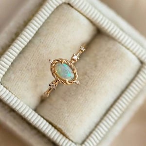Natural Opal Fire Ring Opal wedding yellow gold ring Opal Ring moissanite diamond vintage ring Opal bridal ring Wedding Ring Gift for her