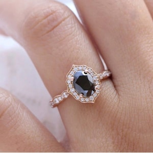 Oval Cut Black Onyx Ring-Black Onyx Ring-Yellow Gold Plated Engagement Ring-Black Onyx Jewelry-Black Onyx Wedding Ring-Bridal Gift For Women