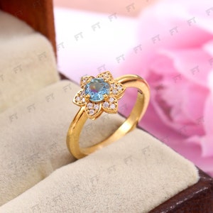 Natural Aquamarine Ring-Aquamarine Yellow Gold Plated Ring-Aquamarine Engagement Ring-Handmade Aquamarine Unique Ring-Bridal Gift For Women